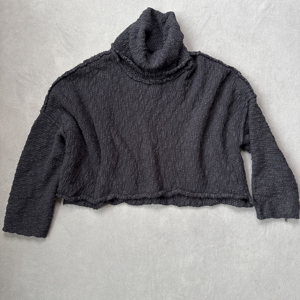 Free People‎ Sweater Womens Small Black Slouchy Textured Turtleneck Oversized